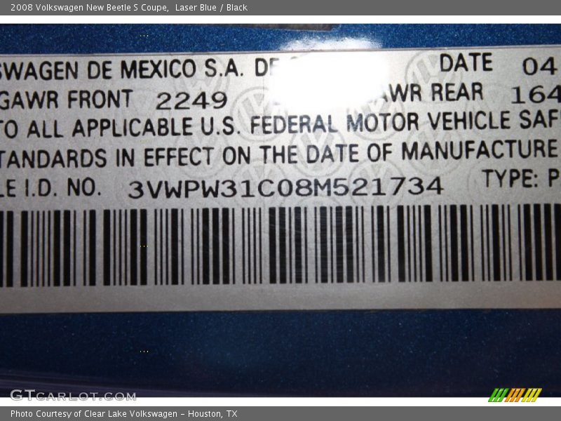 Laser Blue / Black 2008 Volkswagen New Beetle S Coupe