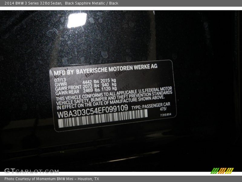 2014 3 Series 328d Sedan Black Sapphire Metallic Color Code 475