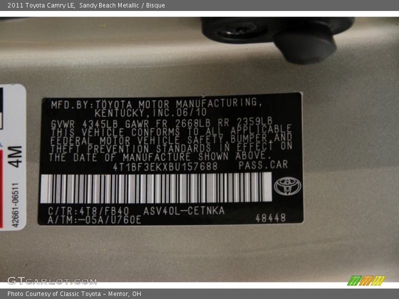 Sandy Beach Metallic / Bisque 2011 Toyota Camry LE