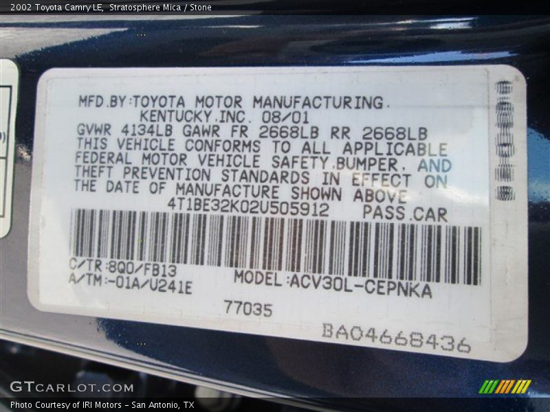 Stratosphere Mica / Stone 2002 Toyota Camry LE