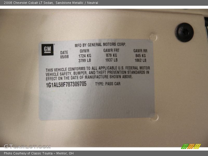 Sandstone Metallic / Neutral 2008 Chevrolet Cobalt LT Sedan