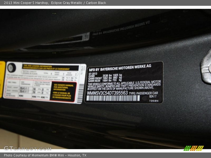 Eclipse Gray Metallic / Carbon Black 2013 Mini Cooper S Hardtop