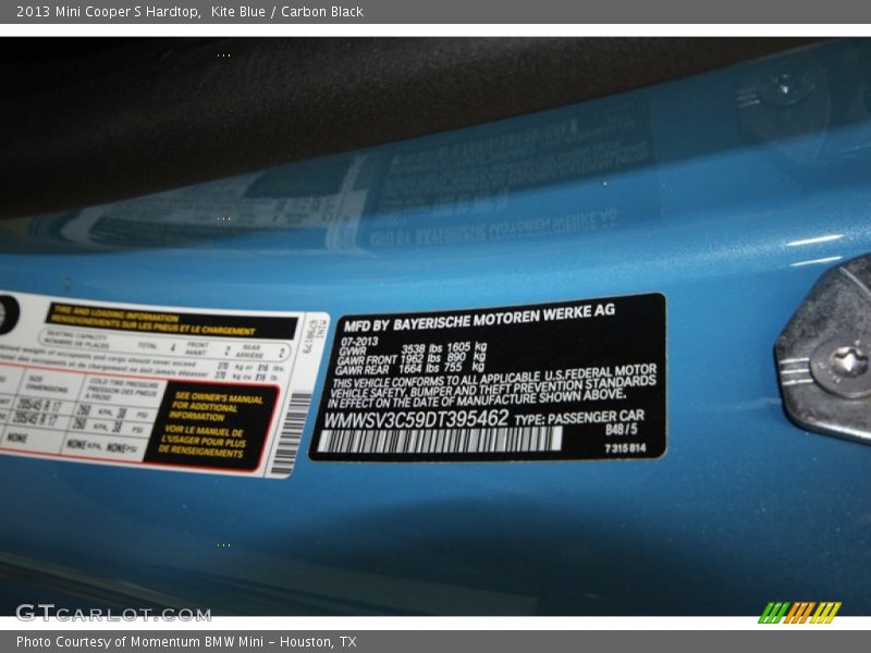 Kite Blue / Carbon Black 2013 Mini Cooper S Hardtop