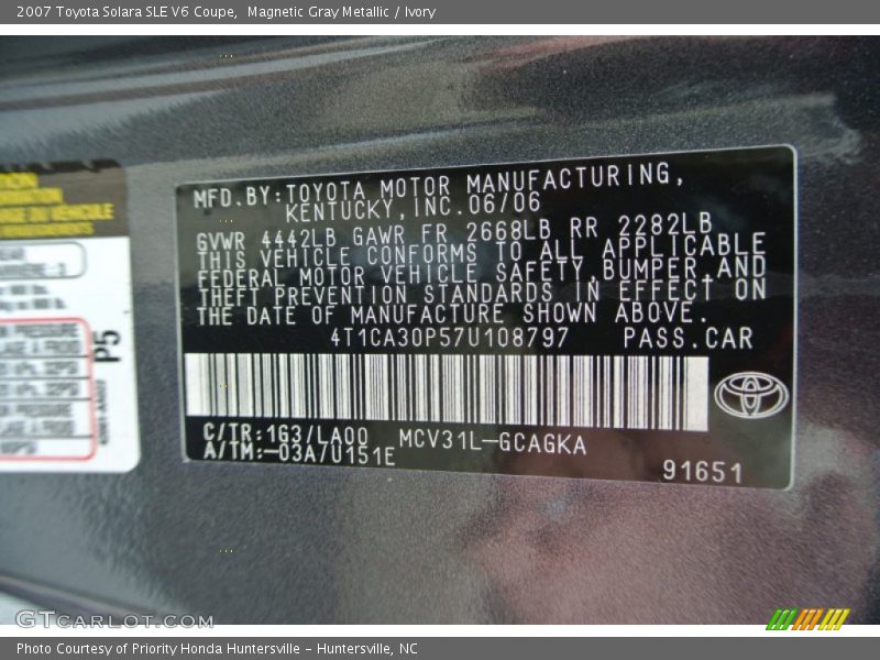 Magnetic Gray Metallic / Ivory 2007 Toyota Solara SLE V6 Coupe