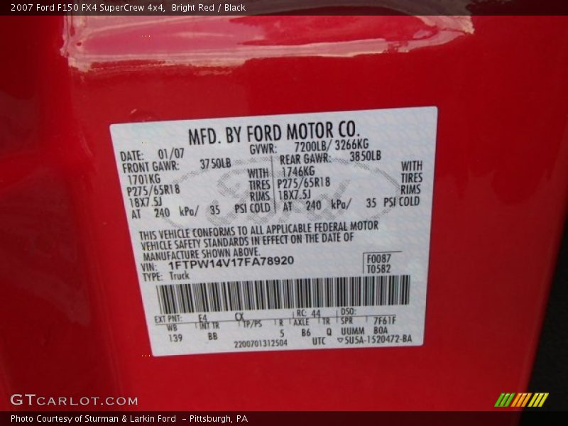 Bright Red / Black 2007 Ford F150 FX4 SuperCrew 4x4