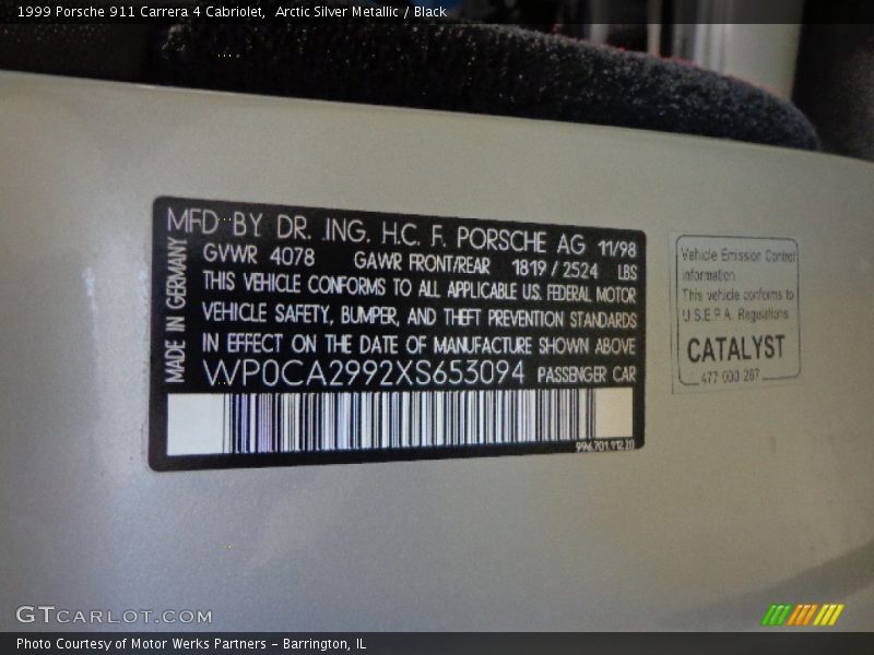 Arctic Silver Metallic / Black 1999 Porsche 911 Carrera 4 Cabriolet