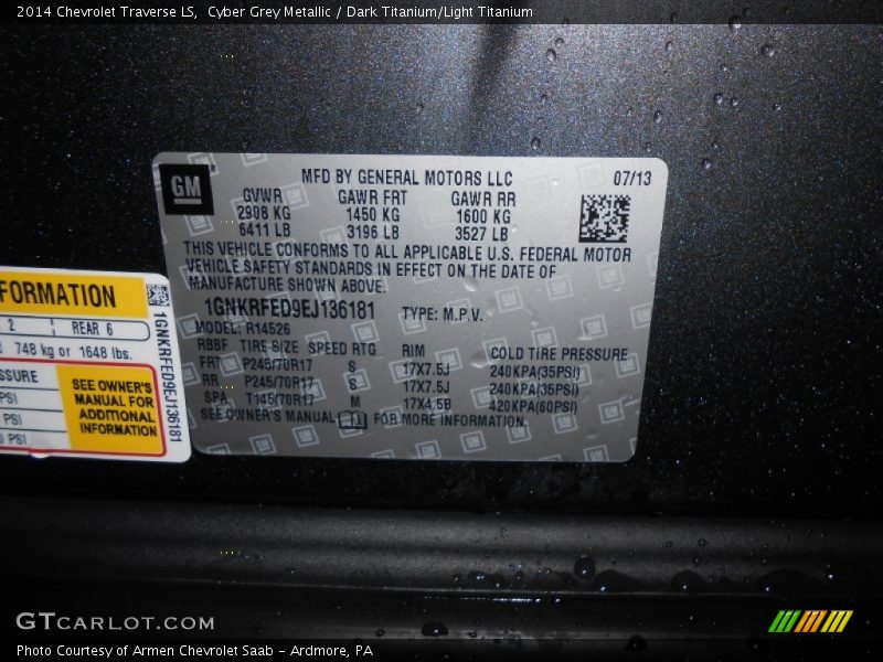 Cyber Grey Metallic / Dark Titanium/Light Titanium 2014 Chevrolet Traverse LS