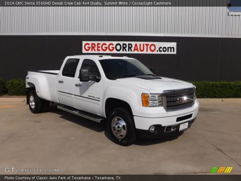 Summit White / Cocoa/Light Cashmere 2014 GMC Sierra 3500HD Denali Crew Cab 4x4 Dually