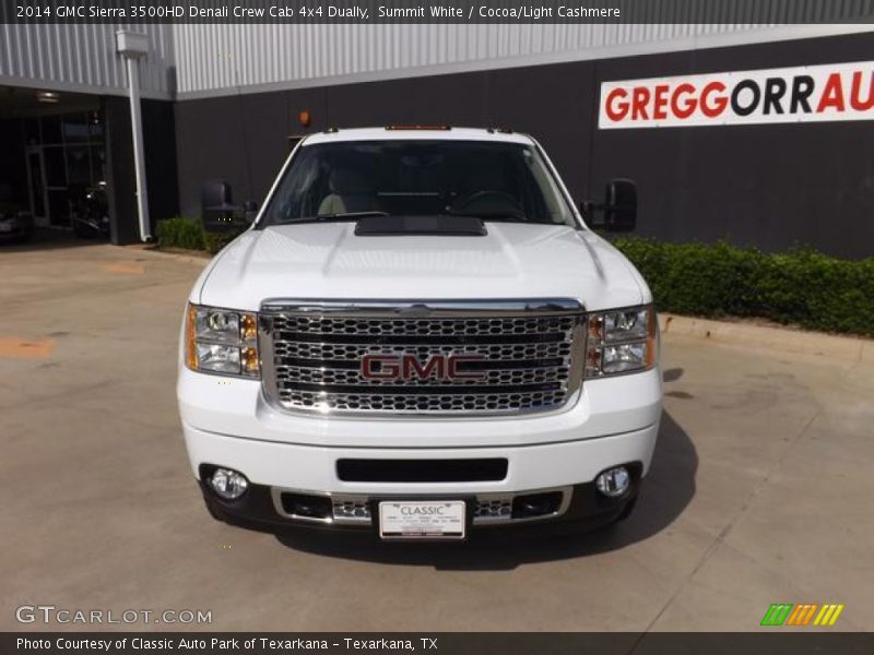 Summit White / Cocoa/Light Cashmere 2014 GMC Sierra 3500HD Denali Crew Cab 4x4 Dually