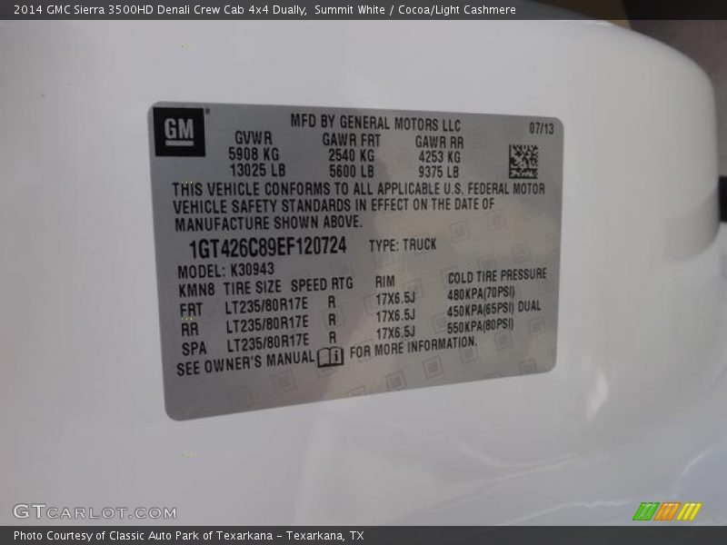 Summit White / Cocoa/Light Cashmere 2014 GMC Sierra 3500HD Denali Crew Cab 4x4 Dually