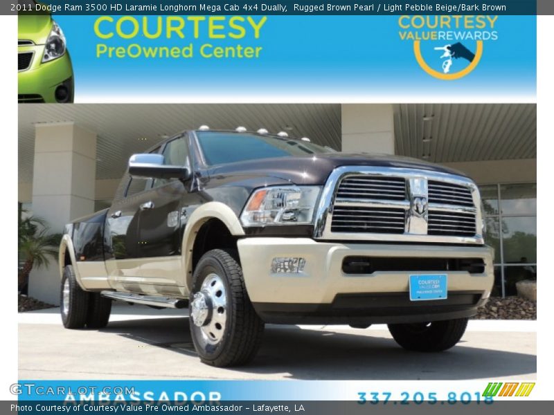 Rugged Brown Pearl / Light Pebble Beige/Bark Brown 2011 Dodge Ram 3500 HD Laramie Longhorn Mega Cab 4x4 Dually