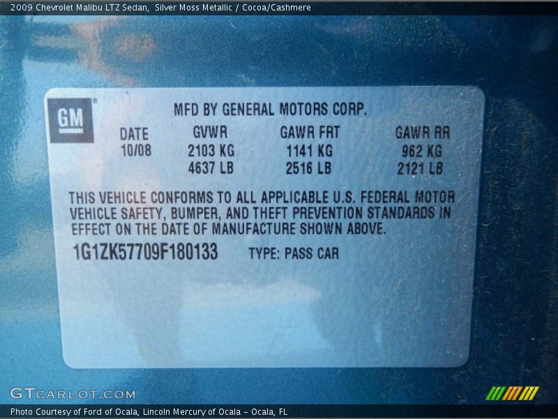 Silver Moss Metallic / Cocoa/Cashmere 2009 Chevrolet Malibu LTZ Sedan