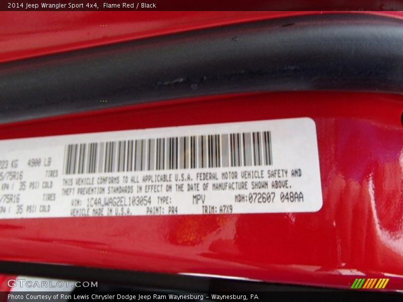2014 Wrangler Sport 4x4 Flame Red Color Code PR4