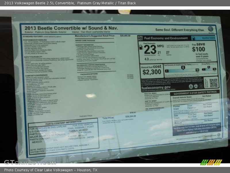 Platinum Gray Metallic / Titan Black 2013 Volkswagen Beetle 2.5L Convertible