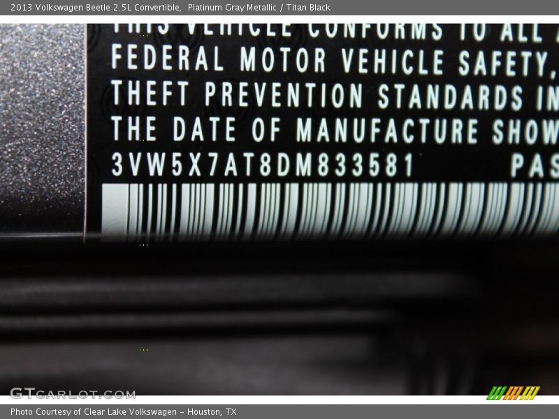 Platinum Gray Metallic / Titan Black 2013 Volkswagen Beetle 2.5L Convertible