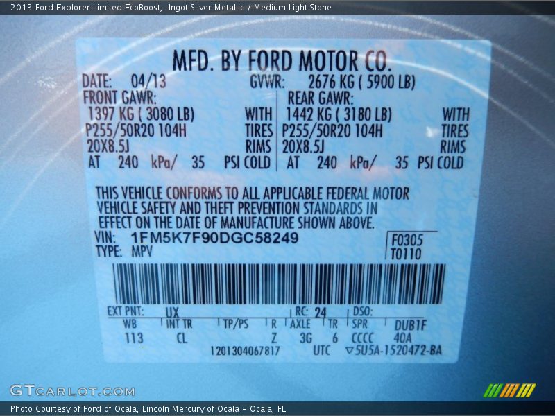 Ingot Silver Metallic / Medium Light Stone 2013 Ford Explorer Limited EcoBoost