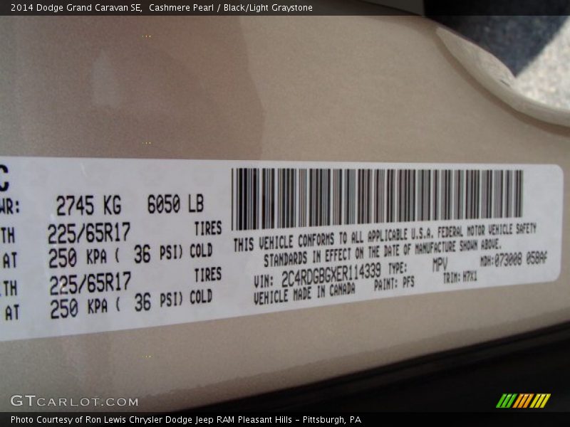 2014 Grand Caravan SE Cashmere Pearl Color Code PFS