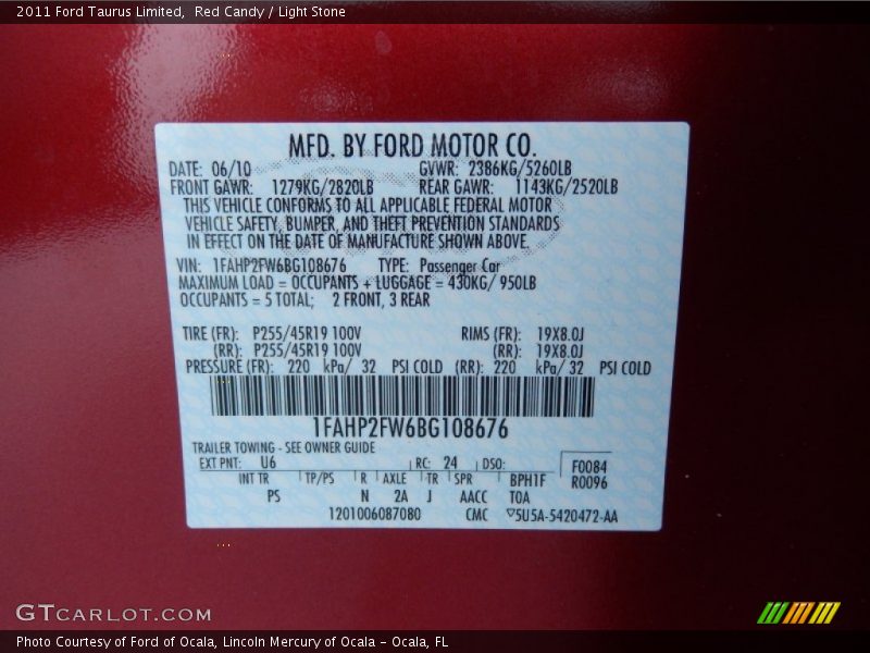 Red Candy / Light Stone 2011 Ford Taurus Limited
