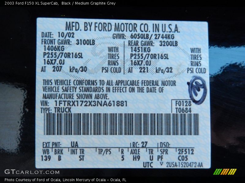 Black / Medium Graphite Grey 2003 Ford F150 XL SuperCab