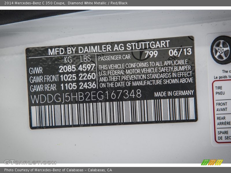 2014 C 350 Coupe Diamond White Metallic Color Code 799
