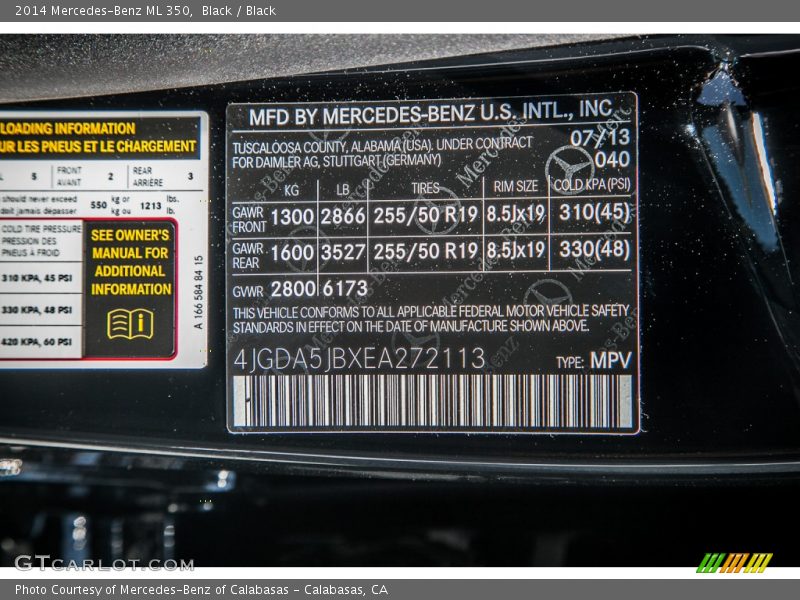 Black / Black 2014 Mercedes-Benz ML 350