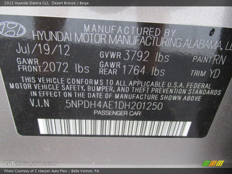 Desert Bronze / Beige 2013 Hyundai Elantra GLS