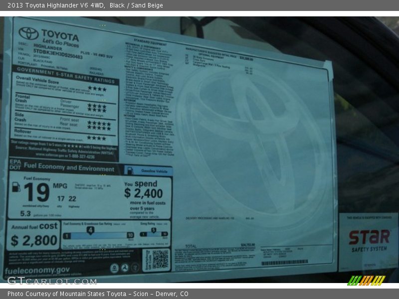 Black / Sand Beige 2013 Toyota Highlander V6 4WD