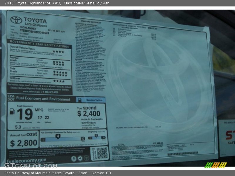 Classic Silver Metallic / Ash 2013 Toyota Highlander SE 4WD