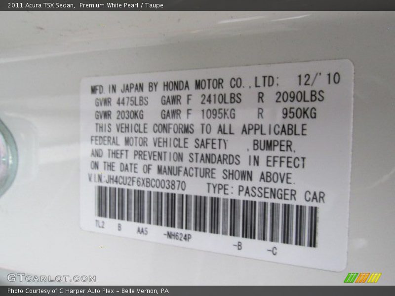 Premium White Pearl / Taupe 2011 Acura TSX Sedan