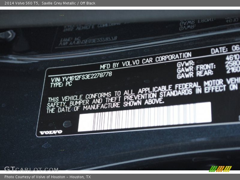 Saville Grey Metallic / Off Black 2014 Volvo S60 T5