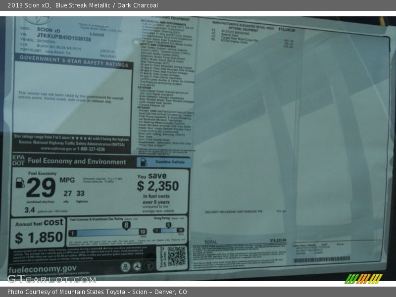 Blue Streak Metallic / Dark Charcoal 2013 Scion xD
