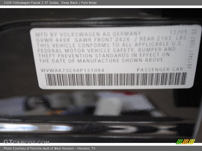 Deep Black / Pure Beige 2006 Volkswagen Passat 2.0T Sedan