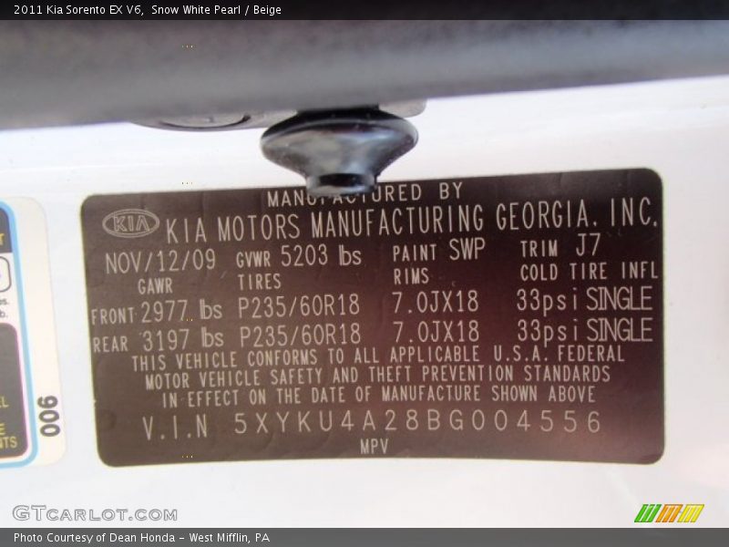 Snow White Pearl / Beige 2011 Kia Sorento EX V6