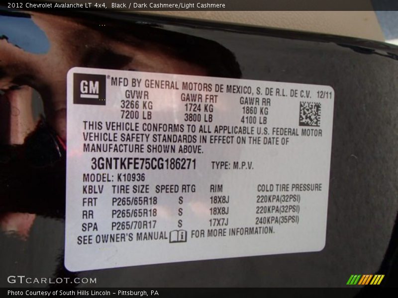 Black / Dark Cashmere/Light Cashmere 2012 Chevrolet Avalanche LT 4x4