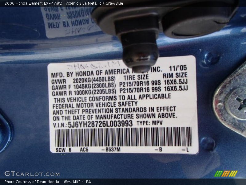 Atomic Blue Metallic / Gray/Blue 2006 Honda Element EX-P AWD