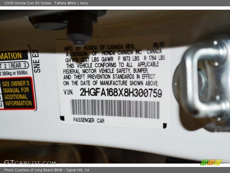 Taffeta White / Ivory 2008 Honda Civic EX Sedan
