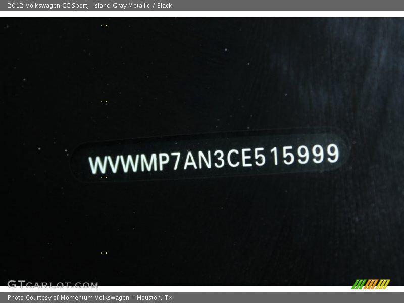 Island Gray Metallic / Black 2012 Volkswagen CC Sport