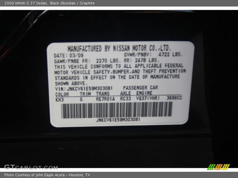 Black Obsidian / Graphite 2009 Infiniti G 37 Sedan
