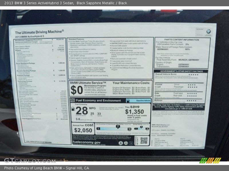 Black Sapphire Metallic / Black 2013 BMW 3 Series ActiveHybrid 3 Sedan