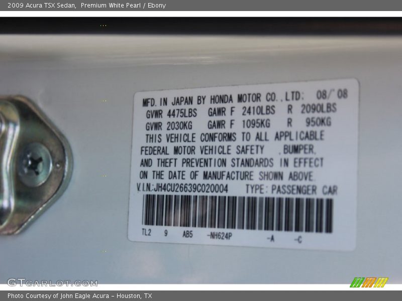 Premium White Pearl / Ebony 2009 Acura TSX Sedan