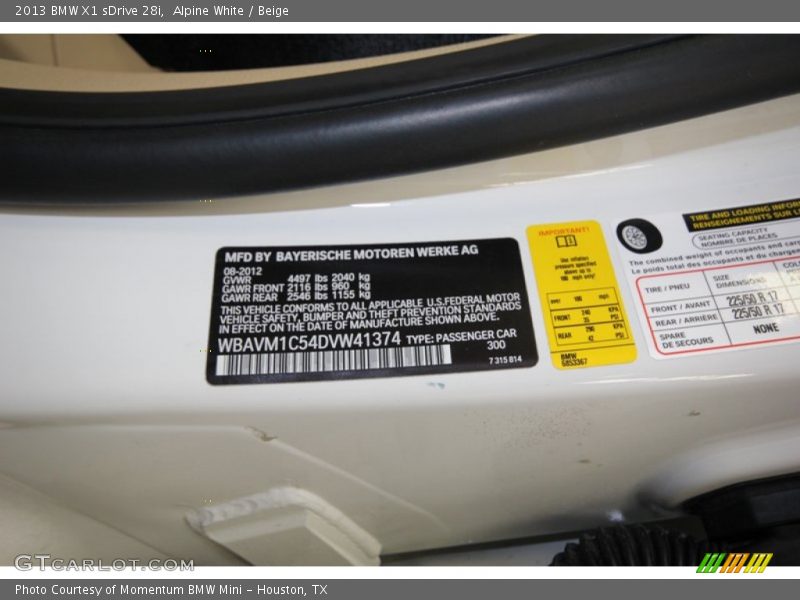 Alpine White / Beige 2013 BMW X1 sDrive 28i