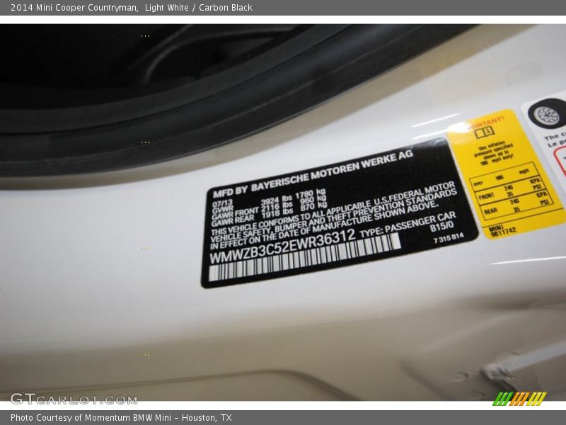 2014 Cooper Countryman Light White Color Code B15