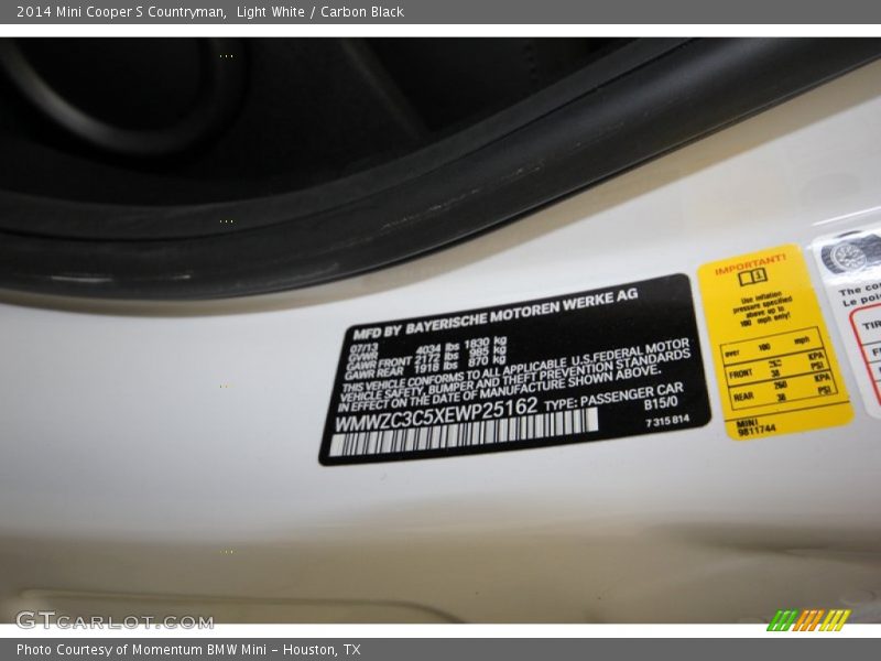 2014 Cooper S Countryman Light White Color Code B15