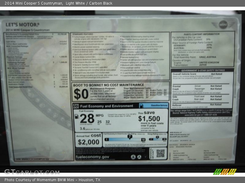  2014 Cooper S Countryman Window Sticker