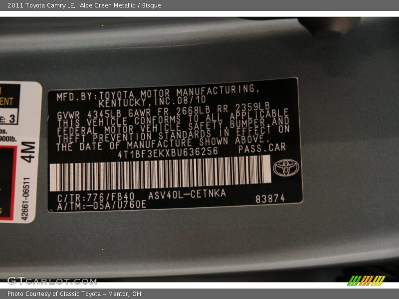 Aloe Green Metallic / Bisque 2011 Toyota Camry LE