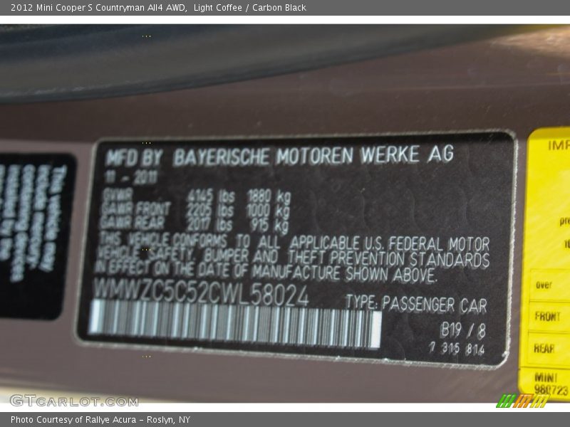 Light Coffee / Carbon Black 2012 Mini Cooper S Countryman All4 AWD