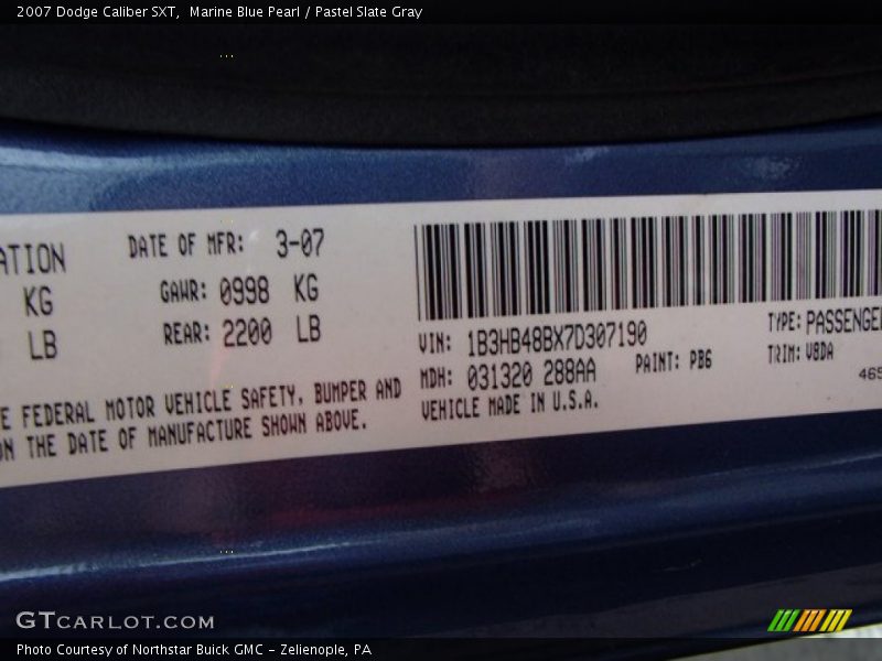 Marine Blue Pearl / Pastel Slate Gray 2007 Dodge Caliber SXT