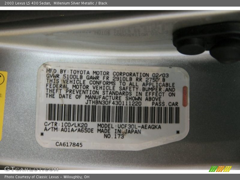 Millenium Silver Metallic / Black 2003 Lexus LS 430 Sedan