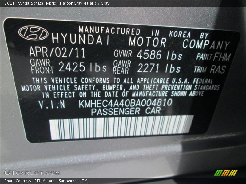 Harbor Gray Metallic / Gray 2011 Hyundai Sonata Hybrid
