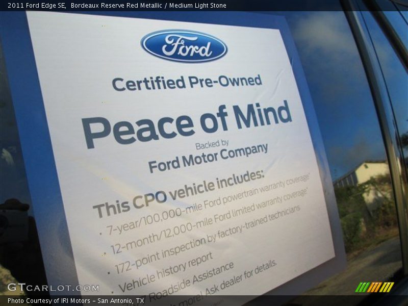 Bordeaux Reserve Red Metallic / Medium Light Stone 2011 Ford Edge SE